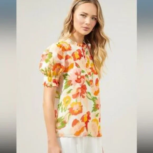 Sugarlips Kailua Floral Tailwind Half Button Front Blouse S - Picture 3 of 8